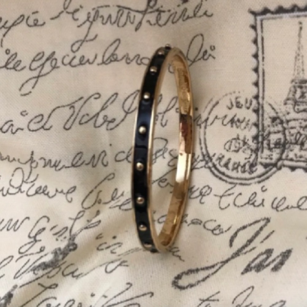 KATE SPADE || Black Inlaid Enamel Gold Ball Bangle Bracelet size 7 1/2 - Picture 5 of 12